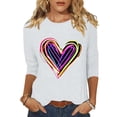 thumbnail image 1 of Mujeres Tres Cuartos de Manga Tops Día de San Valentín Impreso Suelto Cuello Redondo Suéter, Suelto Ajuste Tops para las Mujeres Vestir Fiesta Casual, 1 of 5
