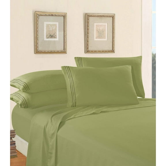 Queen Hotel Luxury 4 Piece Deep Pocket Sheets, Ultra Soft Microfiber Bed Sheets , Sage/Green
