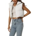 thumbnail image 4 of Unique Bargains Women's Padded Vest High Stand Collar Zip Crop Fashion Jacket Puffer Vests S White, 4 of 7
