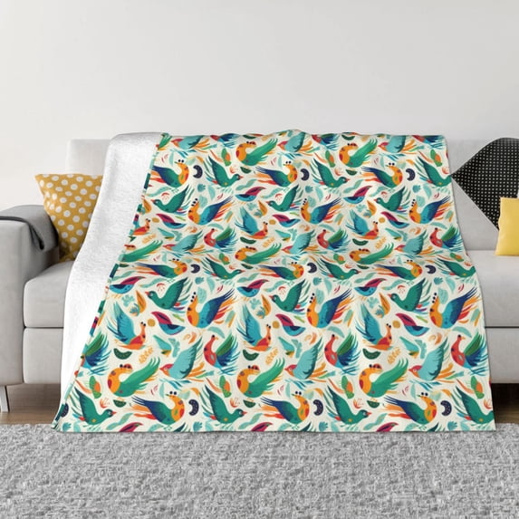 XMXT Throw Blanket, Colorful Bird Print Machine Washable Blankets for Sofa, 40 x 30 inches Green
