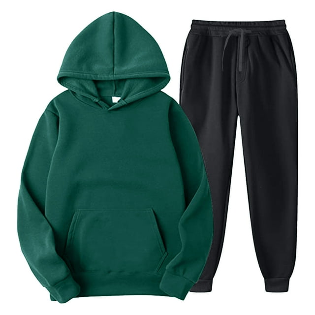 Men's Suits Color Coordinated Hooded Two-Piece Set with Pocket Lace-Up Pullover & Pants for Modern Menswear