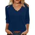 thumbnail image 6 of Babysbule Women's Scalloped V Neck 3/4 Sleeve T Shirt, Casual Loose Solid Blouse for Daily All Season Wear, 6 of 6