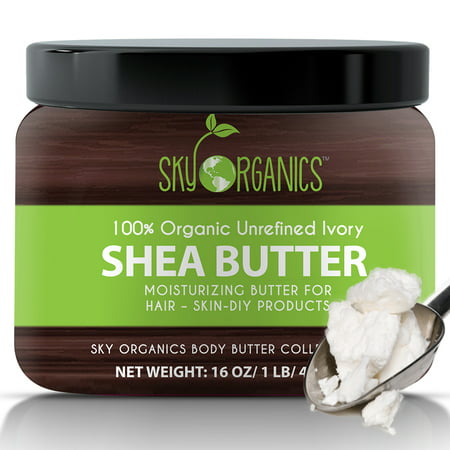 Organic Shea Butter By Sky Organics: Unrefined, Pure, Raw Ivory Shea Butter 16oz – Skin Nourishing, Moisturizing & Healing, For Dry Skin, Anti-Inflammatory -For Skin Care, Hair