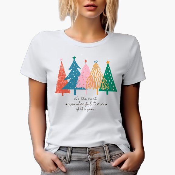 It's the Most Wonderful Time of the Year with Christmas Trees Art Merch Gift, White T-Shirt, Small