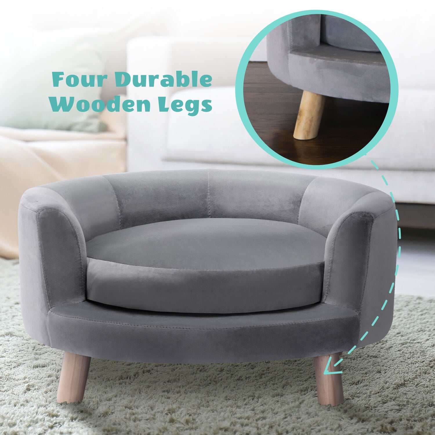 Critter Sitters 28 in. Elegant Gray Faux-Velvet Circular Pet Bed