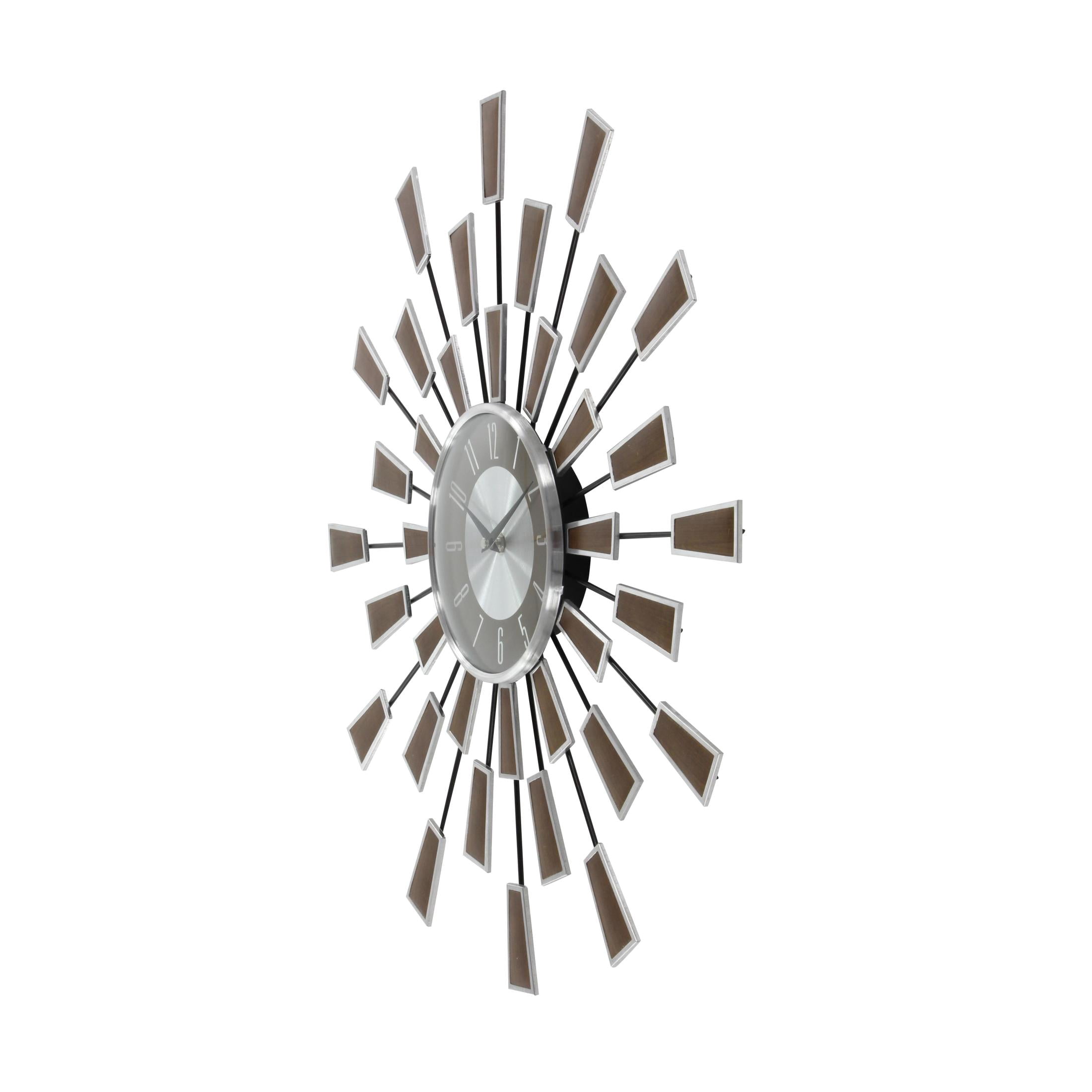 DecMode 22" Brown Metal Starburst Starburst Wall Clock with Silver Accents
