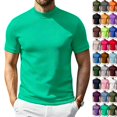 thumbnail image 2 of Men's Mock Turtleneck Shirts Short Sleeve Lightweight Soft Basic T-Shirts Solid Pullover Undershirt Tops （Mint Green,L）, 2 of 7