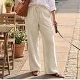thumbnail image 5 of Women's Cotton Linen Drawstring Pants with Pockets, Elastic Mid Waisted Loose Fit Pants for Women, Soft Relaxed Casual Breathable Capris, Lounge Wear, Beach Summer, Cropped, 5 of 7