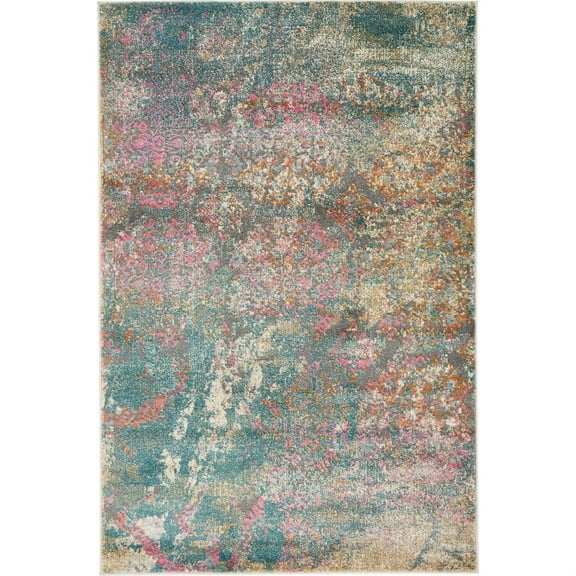 Unique Loom Uppsala Aurora Rug Blue/Beige 4' 1" x 6' 1" Rectangle Abstract Contemporary Perfect For Living Room Bed Room Dining Room Office