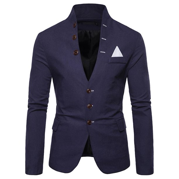 Yynuda Mens Personalized Fashion Stand Collar Lightweight Three Button Suit Jacket