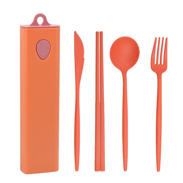 Push Button Fingerprint Straw Cutlery Set Students Outdoor Travel Portable Pull Out Box Knife Fork Spoon Chopsticks Cutlery