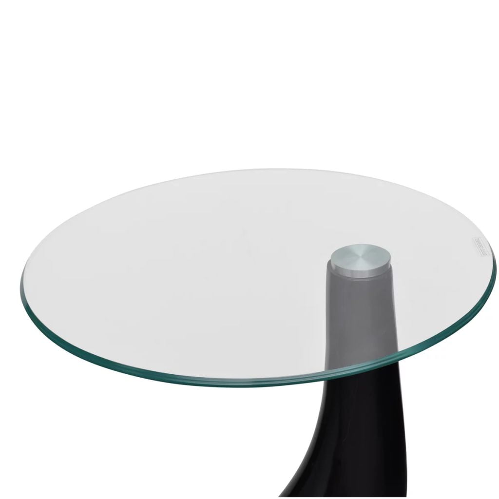 Kepooman Modern High Gloss Coffee Table with Round Glass Top, Set of 2, Black Kepooman Modern High Gloss Coffee Table with Round Glass Top, Set of 2, Black