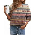 thumbnail image 5 of Hvot&aat Women's V-Neck Knitted Retro Sweater Slim Fit Long Sleeve Casual Pullover Fair Isle Print Comfort Top for Fall & Winter, 5 of 5