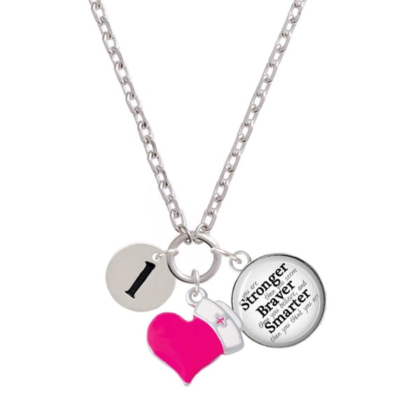 Delight Jewelry Silvertone Disc 1/2'' Initial - l - Hot Pink Heart Nurse Strong Zoe Necklace