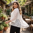 thumbnail image 4 of Agnes Orinda Women's Plus Size Halloween Outfits School College Cardigans Open Front 3/4 Bell Sleeves Sheer Lace Floral Cover Up Bolero Shrugs 2X White, 4 of 9