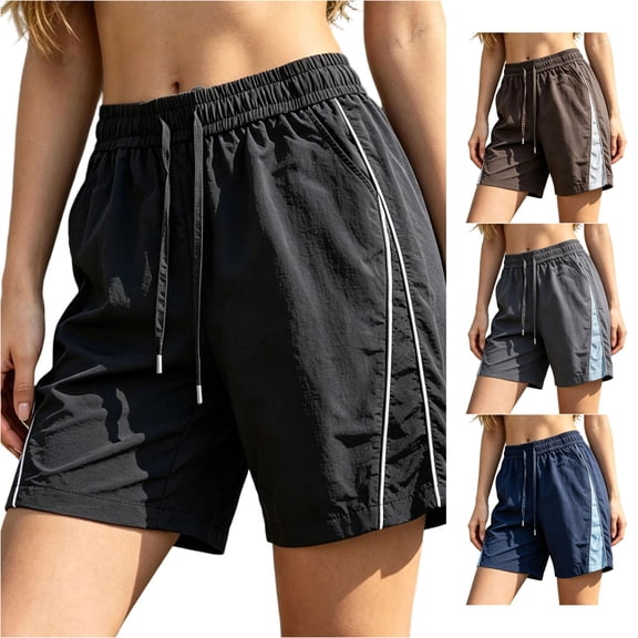 CAIVO Women Plus Size Cargo Athletic Shorts Lightweight Casual Sweatproof Outdoor Fitness Mid Length Training Bottoms With Zipper Pockets Elastic Waistband Simple Summer Work Solid Color Bottoms