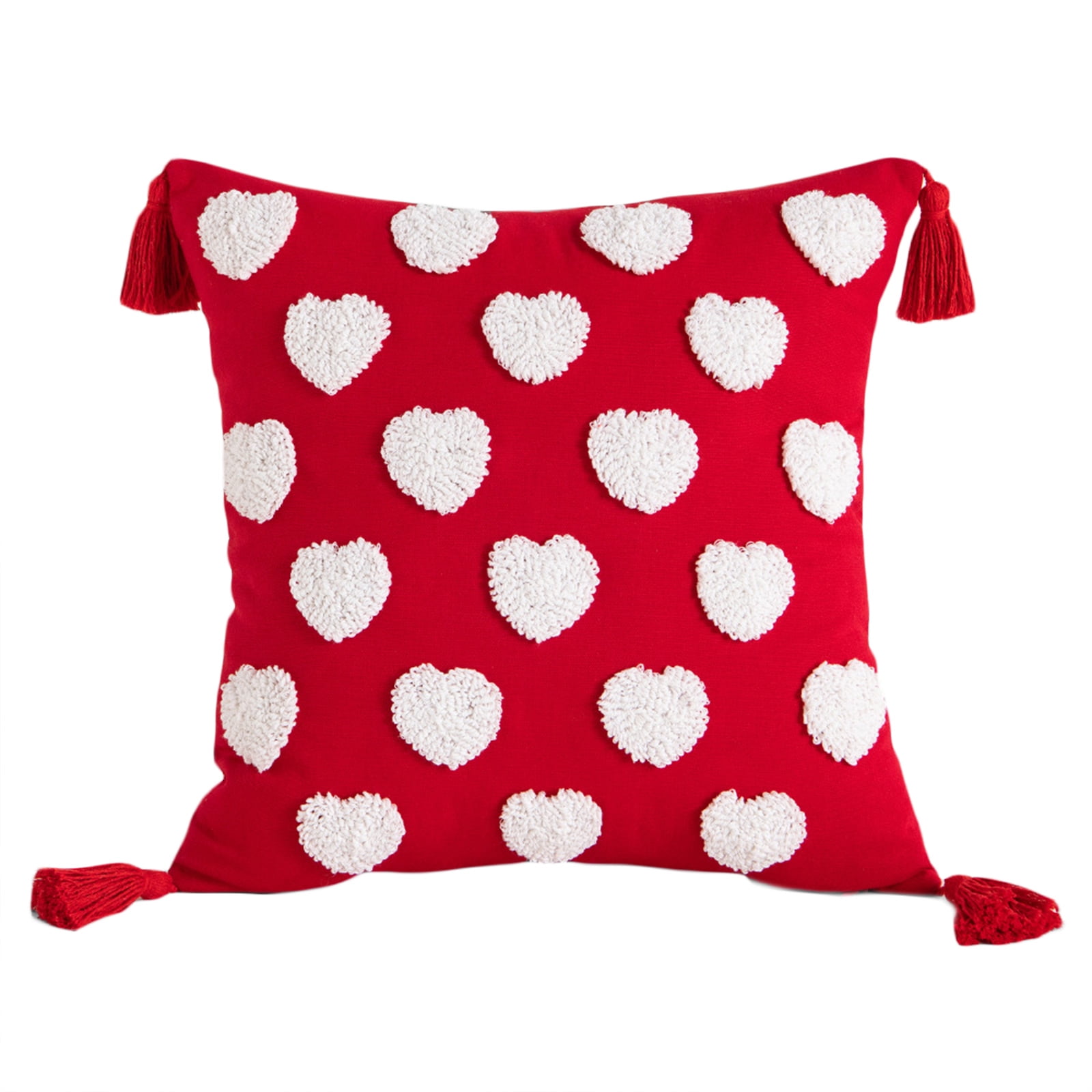 Heart Tufted Tassel Pillowcase Cotton Embroidery Pillow Cushion Cover