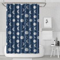 Dark Blue Sun Moon Star Pattern Shower Curtain 72"x72" ,Bathroom Decorative Shower Curtains Set with 12 Hooks,Modern Waterproof Washable Shower Curtain