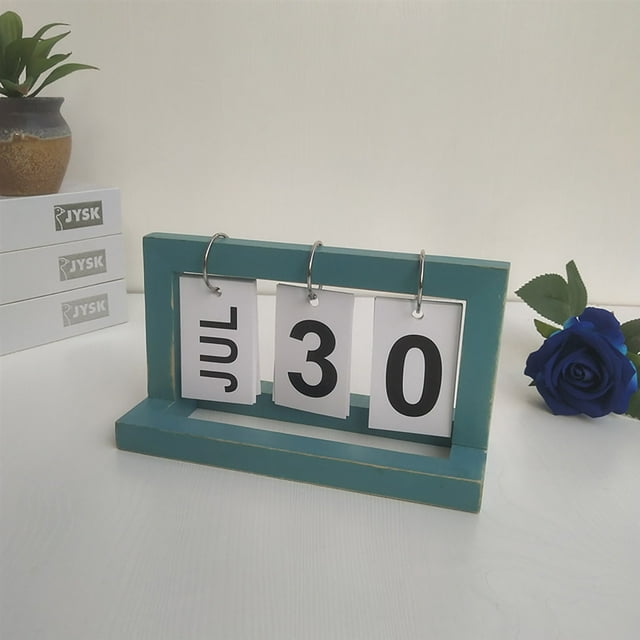 Cqxid Ornement de Bureau à Moins de 10 $ Calendrier de Bureau en Bois Calendrier Perpétuel Ornement de Bureau Calendrier Debout Réutilisable avec Cadre en Bois Tableau à Rabat