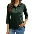 thumbnail image 2 of Women'S 3/4 Sleeve Collared Button Down Polo Shirts Golf Tee Casual Work T Shirts,Dark Green S, 2 of 5