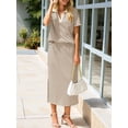 thumbnail image 5 of Women'S Skirt Sets 2 Piece Outfits Summer Casual Striped Short Sleeve Skirt and Top Set Khaki S, 5 of 10