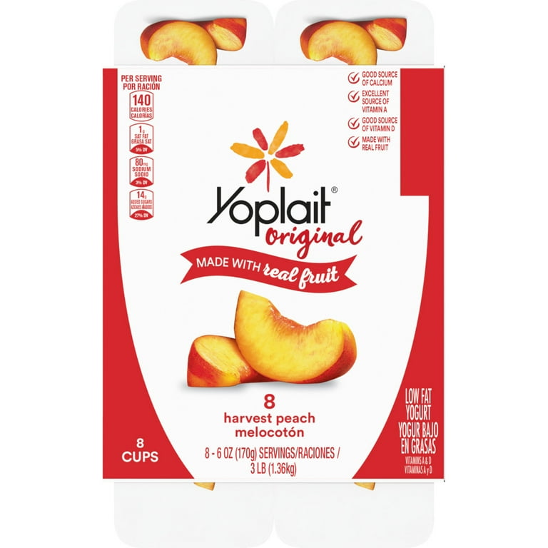 Yoplait Original Low Fat Yogurt, Harvest Peach, 8 Yogurt Cups, 48