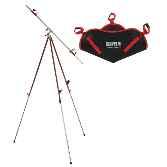 Creative Mark Napoli Art Easel for Adults - Heavy Duty Steel Easel for Vertical or Horizontal Painting with Tripod Weight Bag - Fits Canvases up to 28" - Red Chromium Plated & Varnished Steel