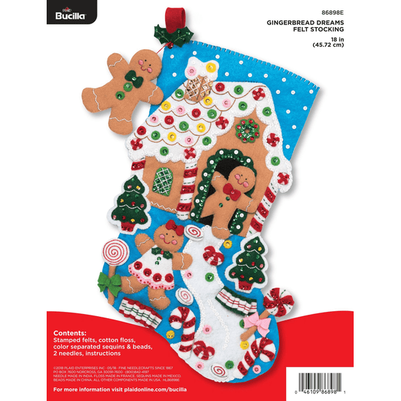 Bucilla Felt Stocking Kit, Gingerbread Dreams, 18 in, Multicolor, Felt