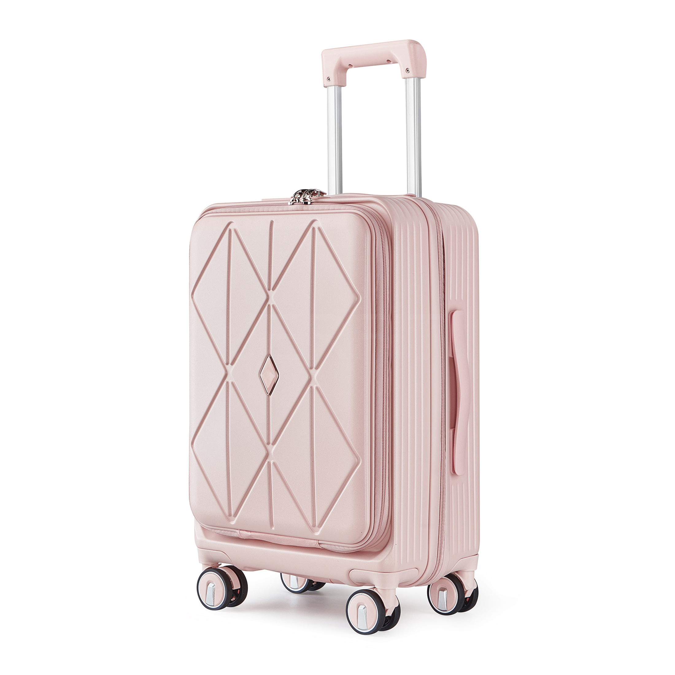 JERFIT 3-Piece Pink Expandable Hard Shell Luggage Set with TSA Lock, Spinner Wheels & Front Pocket, 20/24/28 Inch Lightweight Suitcases