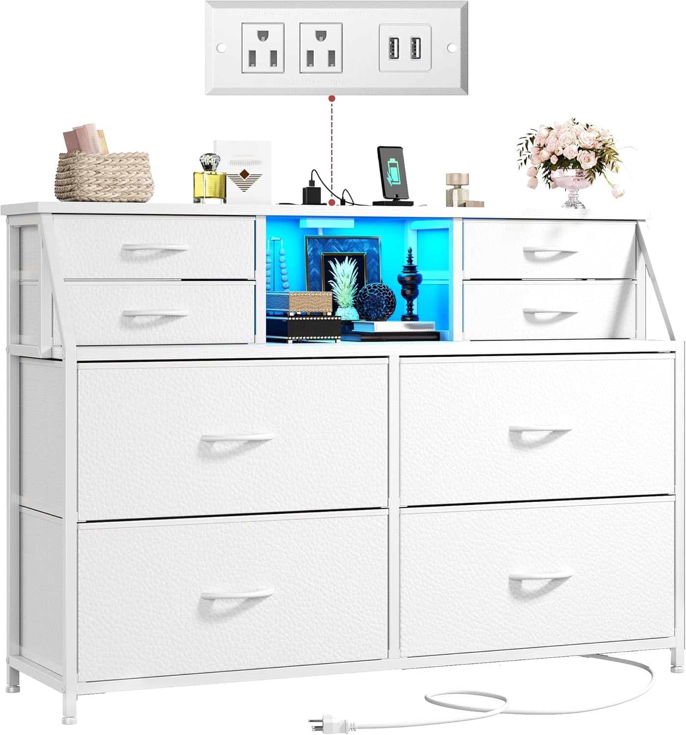 walmart joqixon 8-drawer dresser Joqixon 8-Drawer Dresser with Built-in Power Outlet, Wooden Shelves for Bedroom Storage Organization - Non-Woven Fabric Design