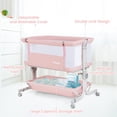 thumbnail image 6 of OLAKIDS 3-in-1 Baby Bassinet, Bedside Sleeper with Comfy Mattress, Wheels, 6 Height Adjustable, Storage Basket, Travel Bag, Portable All Mesh Crib for Newborn Infant (Pink), 6 of 8