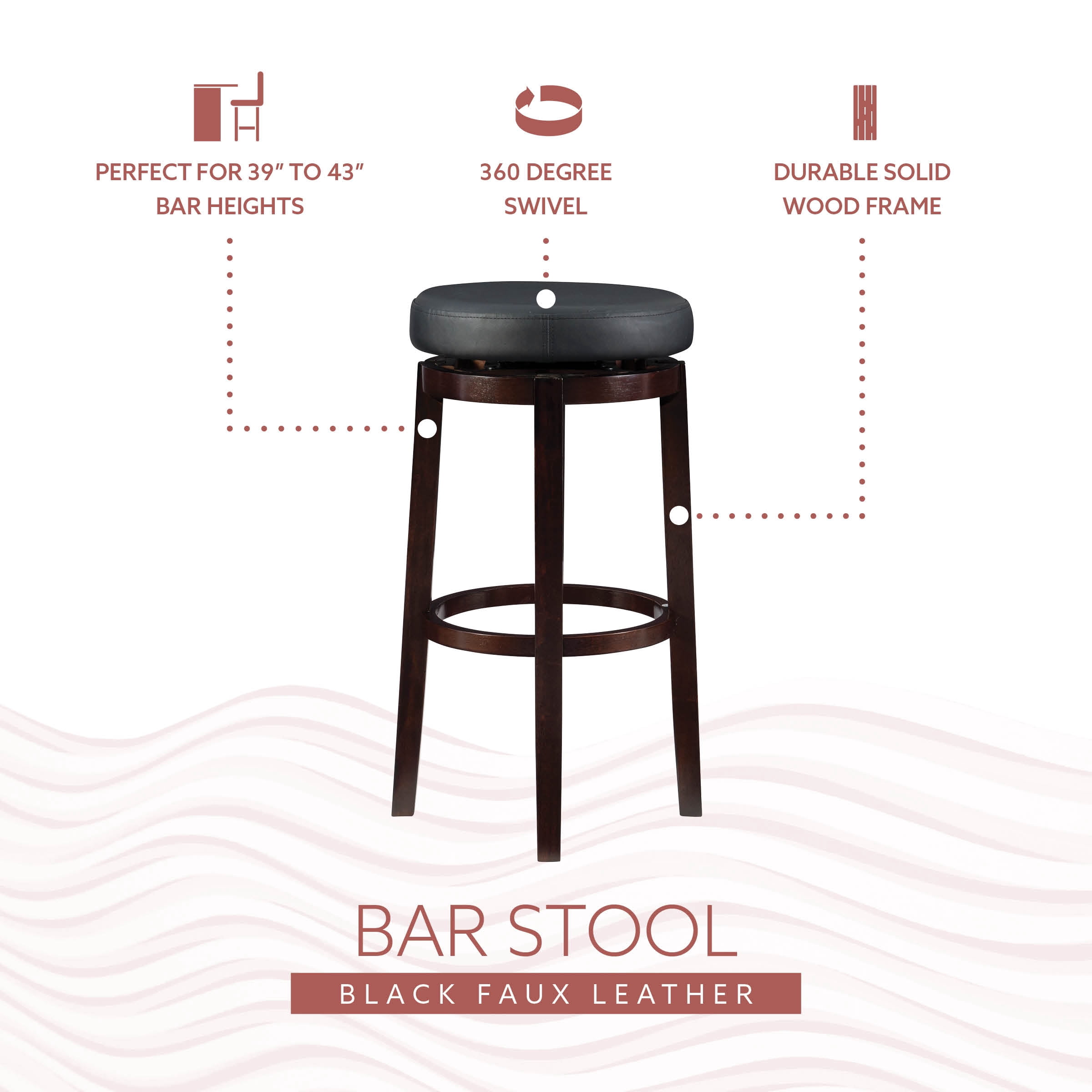 Linon Arlene 31" Indoor Backless Swivel Bar Stool, Brown/Black Faux Leather