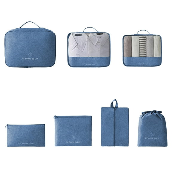 Oggfader 7-Piece Packing Cubes Set, Compression Travel Organizer for Suitcase - Eco-Friendly, Lightweight, Blue - Stores Clothes, Underwear & Shoes