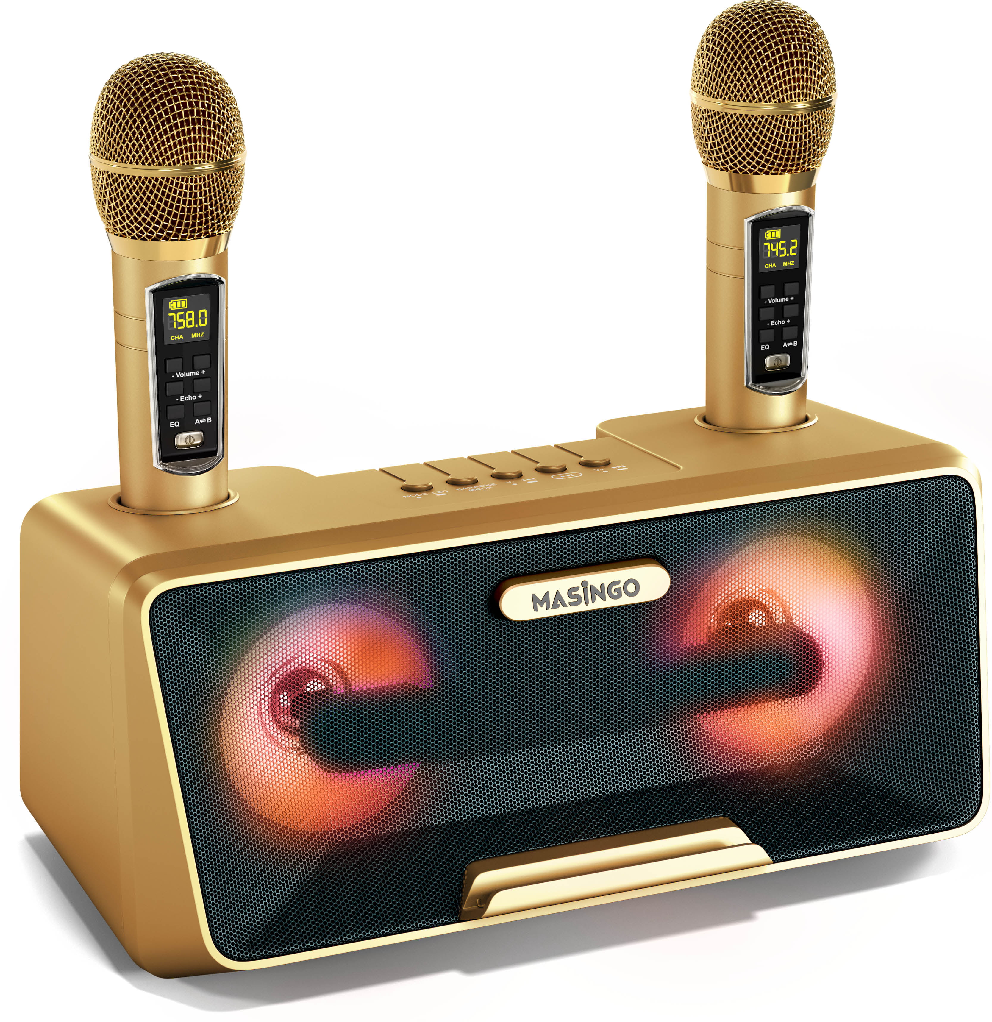 Karaoke Machine with 2 Wireless Microphone Bluetooth Speaker PA System Gold Portable Karaoke Machine for Adults and Kids TV Singing Machine for Home Party Wedding Outdoor Tablet Holder 
