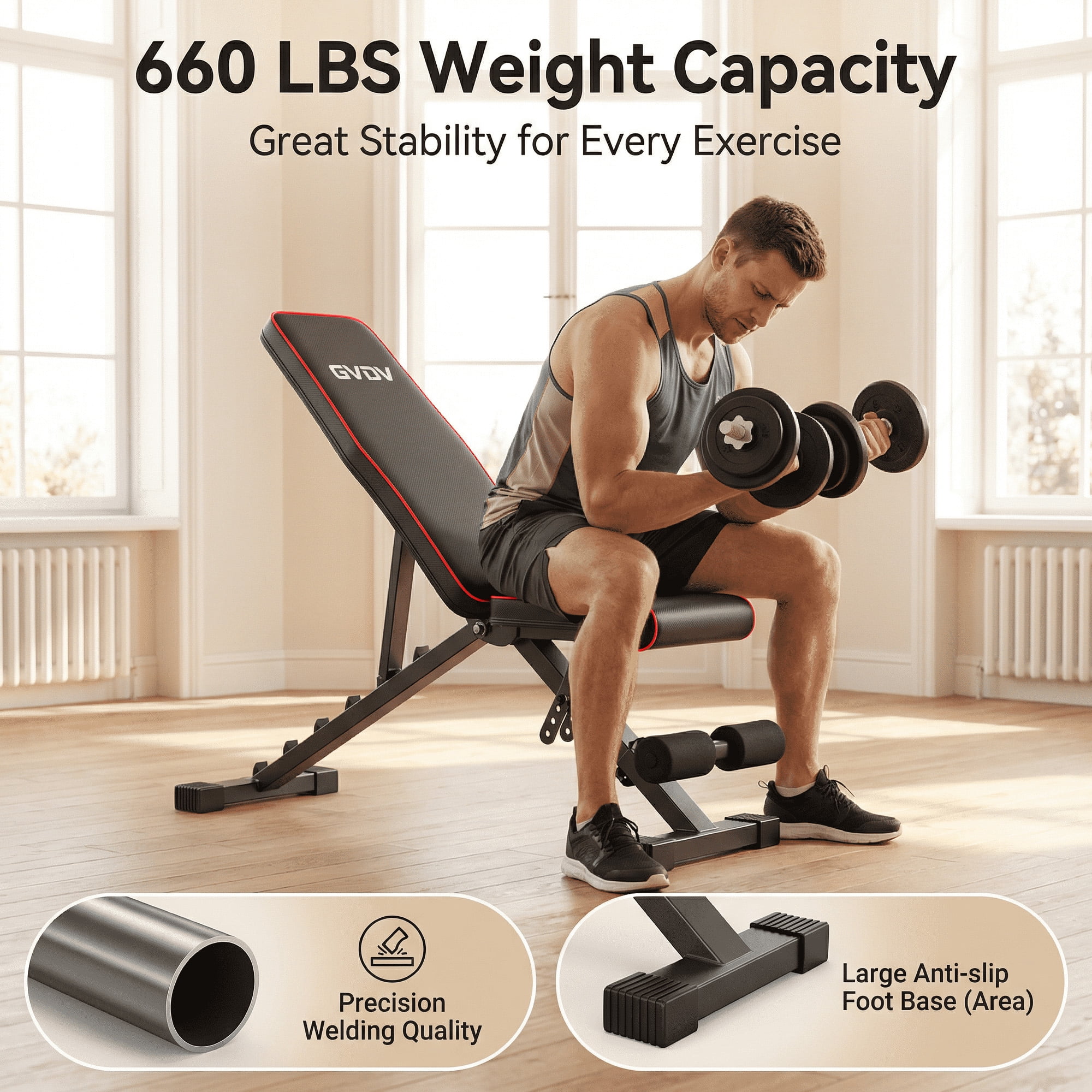 GVDV Adjustable Weight Bench for Full Body Workout, Foldable Bench for Home Gym Strength Training