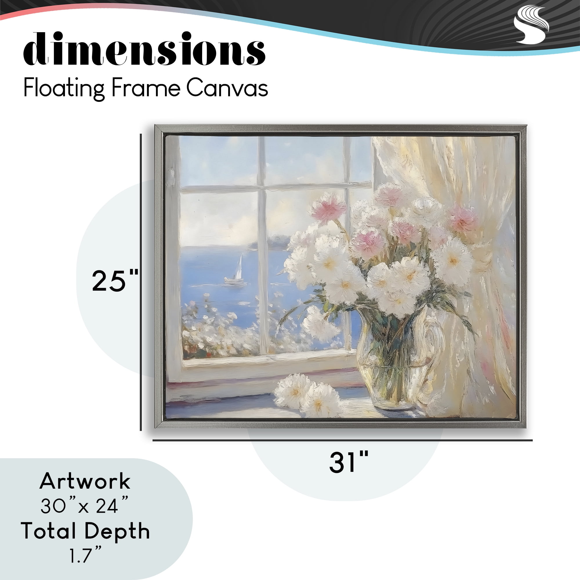 Stupell Industries Coastal View Floral Window Bouquet Gray Framed Floater Canvas Wall Art, design by LSR Design Studio