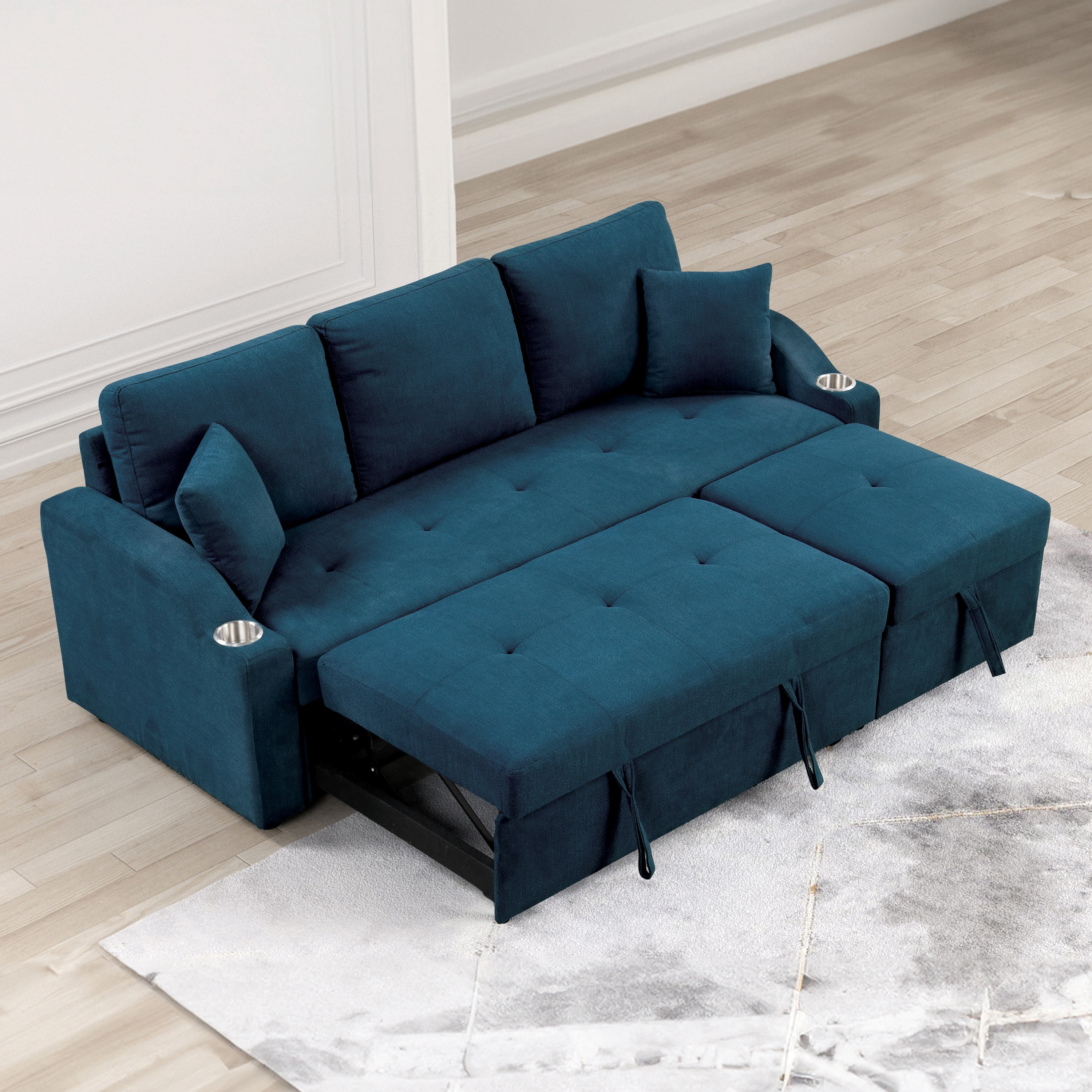 Furniture of America Eulalie Modern Upholstered Pull-out Sleeper Sofa, Blue