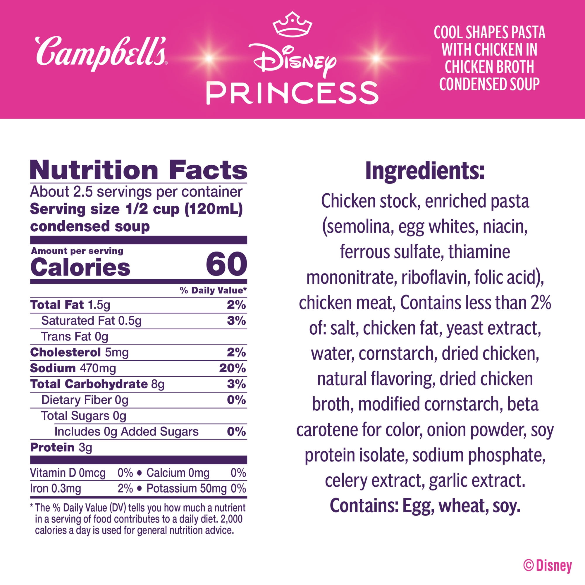 (4 pack) Campbell’s Condensed Kids Soup Disney Princess Cool Shapes Pasta, 10.5 oz