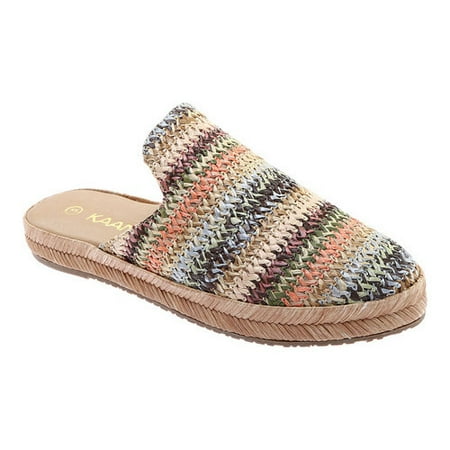 Series Sand Wedge - KAANAS Women's Sacramento Woven Espadrille Slide Mule Shoe Wedge Sandal, Sand Multi, 7 M US