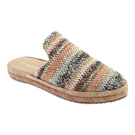 KAANAS Women's Sacramento Woven Espadrille Slide Mule Shoe Wedge Sandal, Sand Multi, 7 M (Best Sand Wedges For Mid Handicappers)