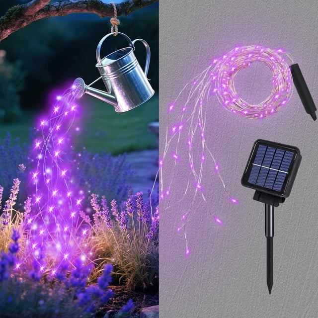 Guirnalda de luces solares ANGMLN 200 LED, 8 modos, impermeables, color morado