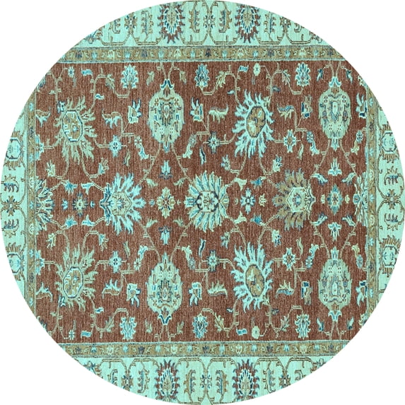 Ahgly Company Indoor Round Oriental Light Blue Traditional Area Rugs, 6' Round