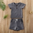 thumbnail image 3 of Baby Boy Girl 2PCS Outfits Short Sleeve Button Tee Shirt Drawstring Shorts Pants Casual Clothes Set, 3 of 8