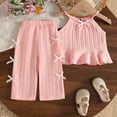 thumbnail image 3 of enyan Toddler Baby Girl Clothes Summer Outfits Cute Bow Button Ruffle Camisole Pants Set(Pink,2-3 Years), 3 of 6