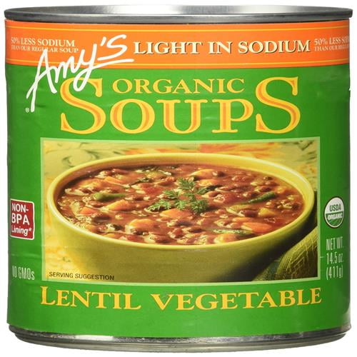 Amy’S Soup, Vegan Light In Sodium Lentil Vegetable Soup, Gluten Free, Made With Organic Vegetables, Canned Soup, 14.5 Oz