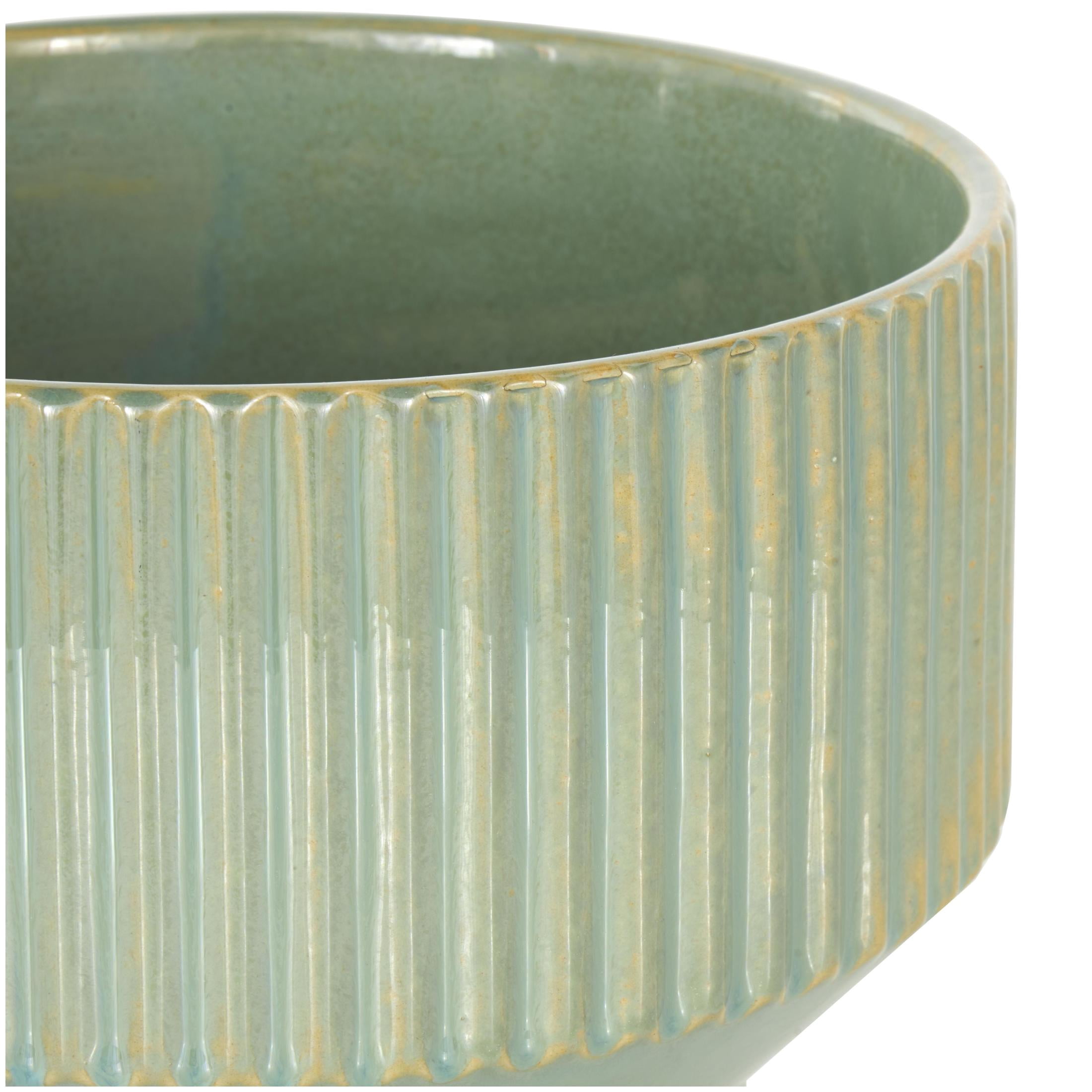 DecMode 10", 8" and 7"W Wide Green Ceramic Planter with Linear Grooves and Tapered Bases (3 Count)