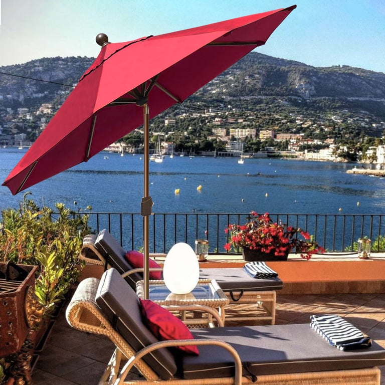 elite shade patio umbrella EliteShade USA 10-Year-Non-Fading 9ft 3-Tier Market Umbrella, Commercial Grade Outdoor Table with Crank Open, Windproof & UPF 50+ UV Protection, Heavy Duty Ventilation for Garden, Deck, Pool, Backyard company leisure area Eliteshade 9Ft Market Umbrella Patio
