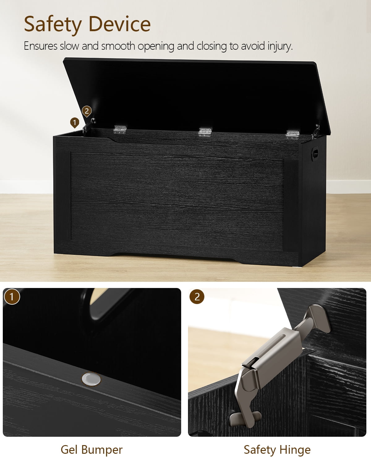 39.4” Storage Chest, Toy Chest, Toy Storage Box with 2 Safety Hinges, Lift Top Wooden Storage Chest, Storage Bench, for Living Room, Bedroom, Entryway, Black