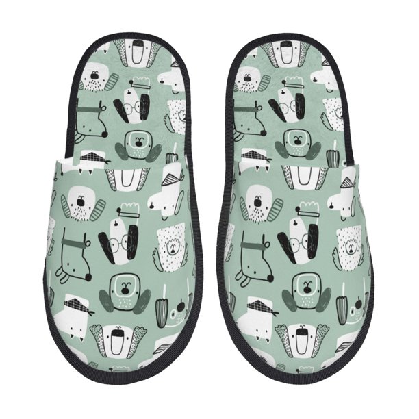 Balery Puppy Pantuflas de Casa de Felpa Silenciosas con Diseño Estampado, Zapatillas Cómodas Antideslizantes de Algodón para Interior-Large