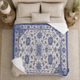 thumbnail image 5 of Chinoiserie Floral Medallion Porcelain Blue Pattern, Cozy Botanical Garden Scene, Warm Flannel Blanket for Sunroom and Reading Nook, Garden Lovers Thanksgiving Gift, Artistic Home Decor, 5 of 9